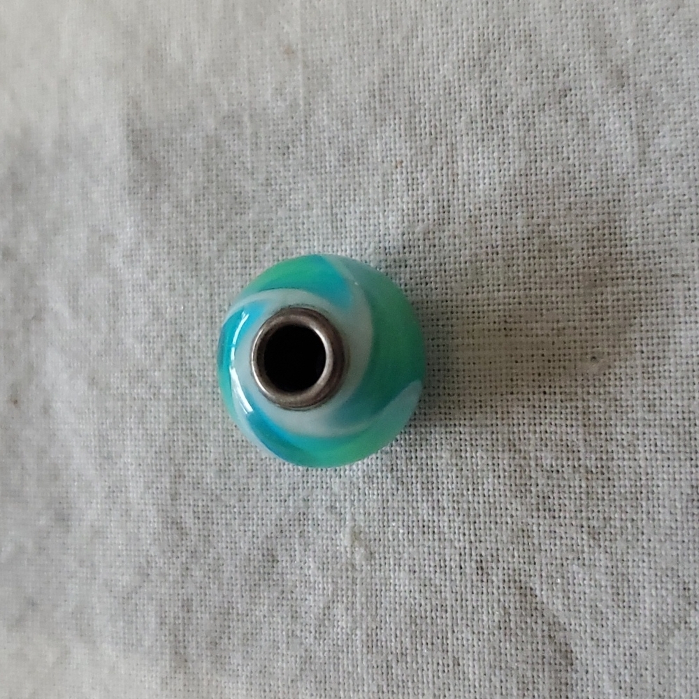 Trollbeads Authentic green and blue swirl glass charm